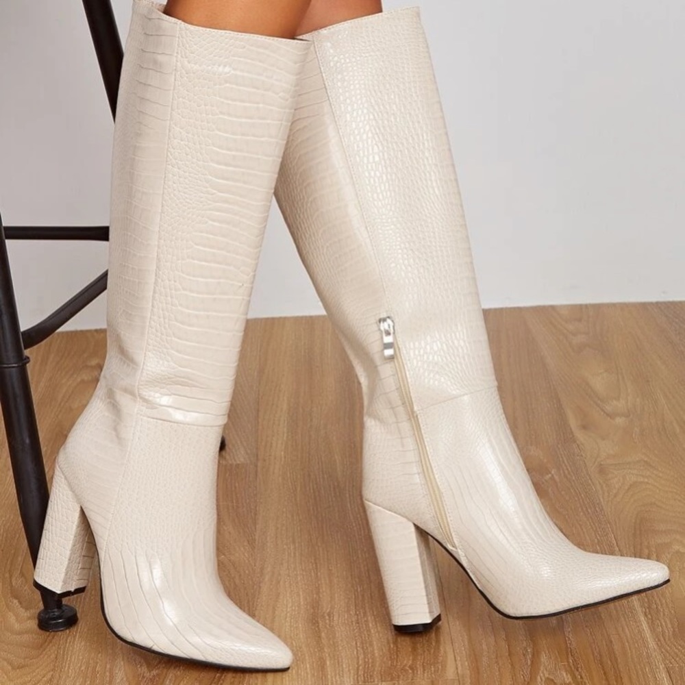 Croc Embossed Chunky Heeled Boots